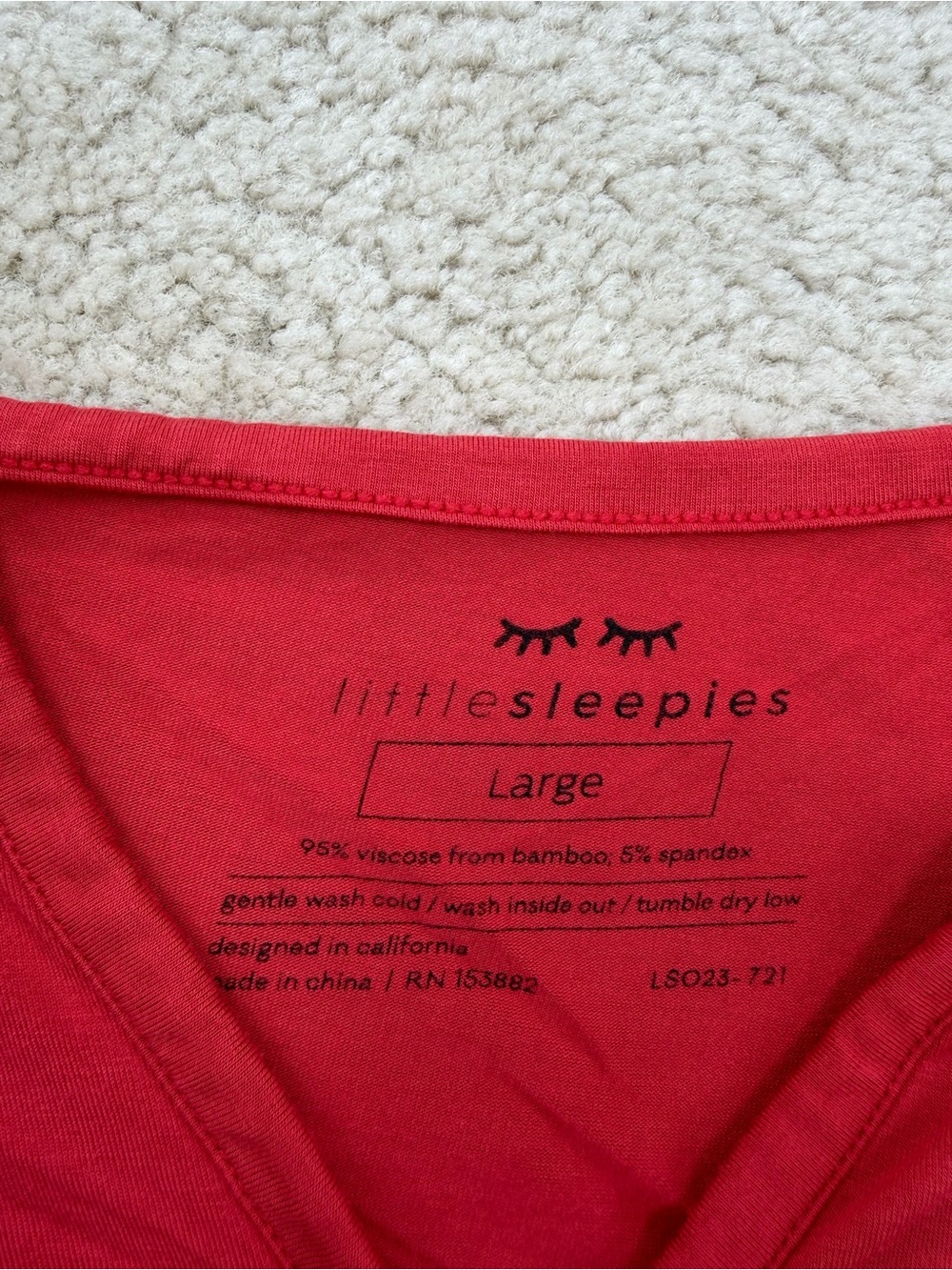 Little Sleepies Women’s Size Large Holiday Red Henley Bamboo Pajama Top - Picture 3 of 7
